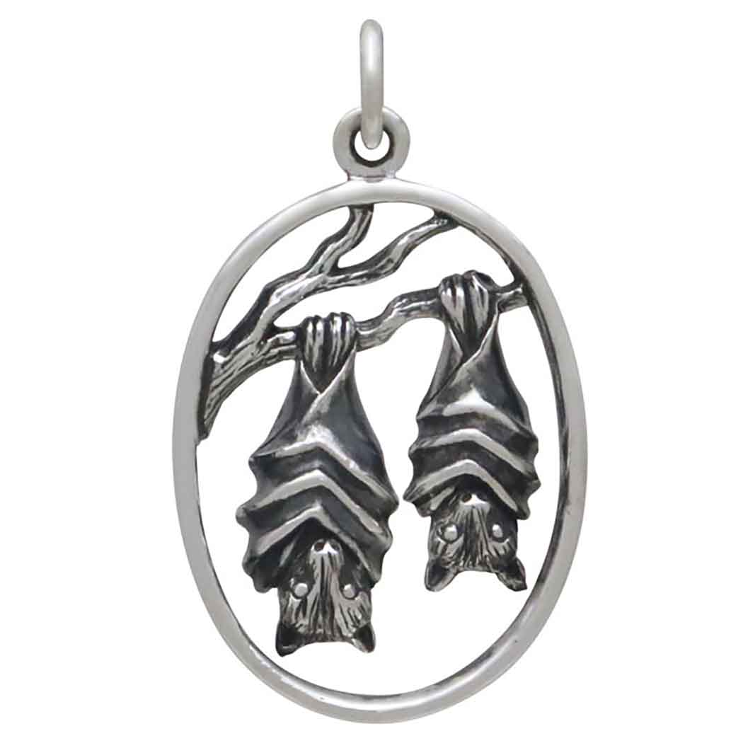 Sterling Silver Mom and Baby Bat Pendant - Poppies Jewelry