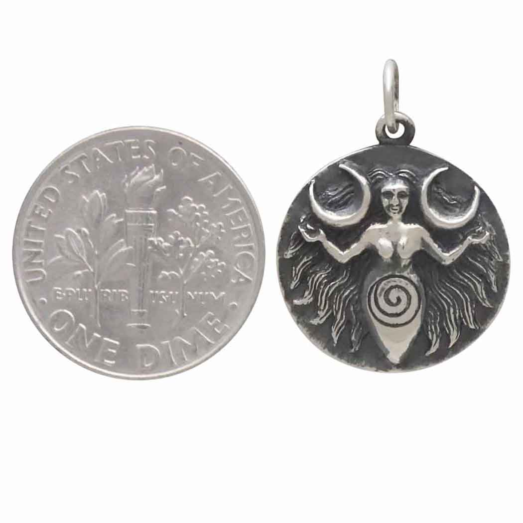 Sterling Silver Moon Goddess Coin Charm - Poppies Jewelry
