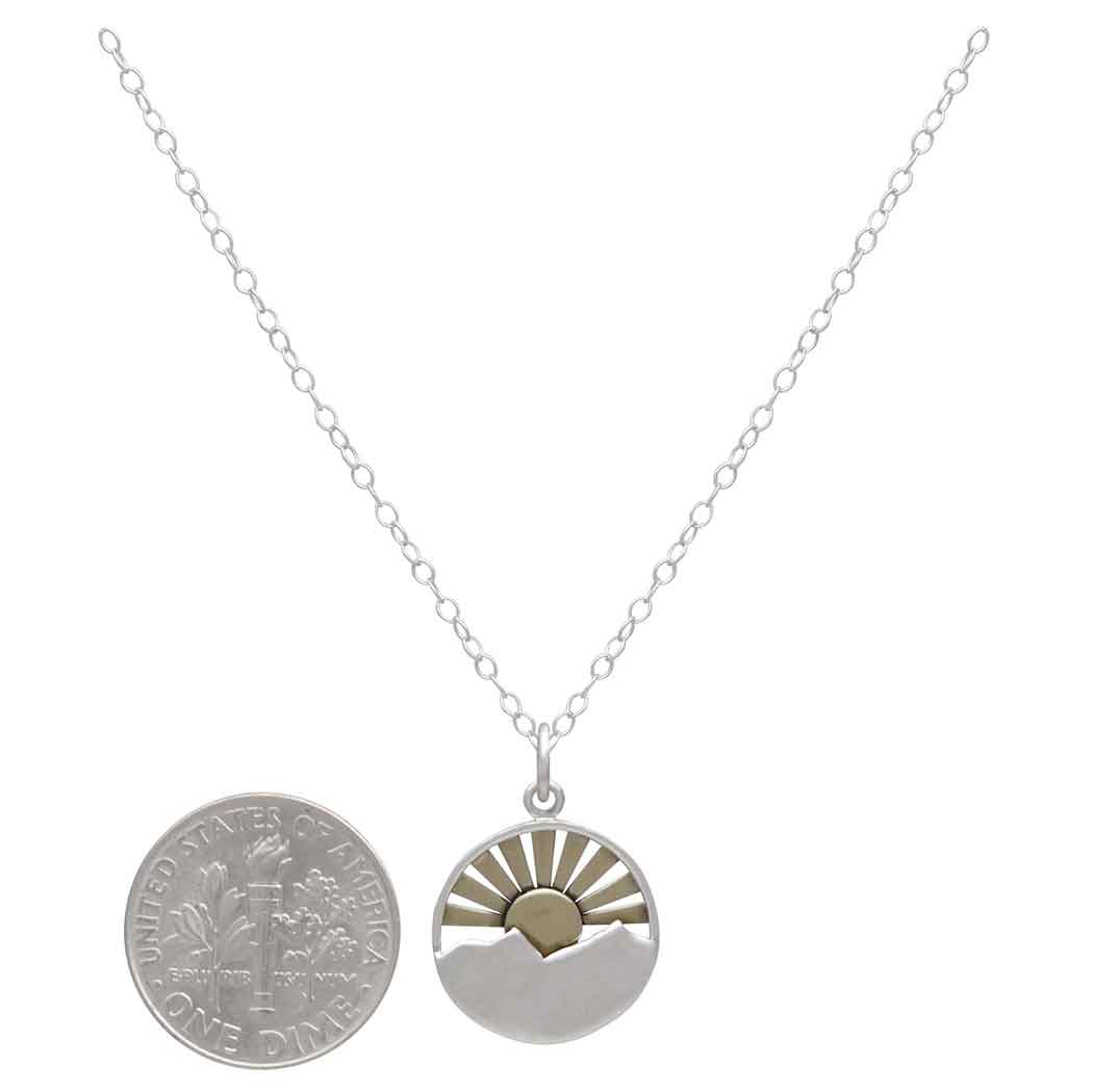 Silver Mountain with Bronze Sun Rays 18" Necklace