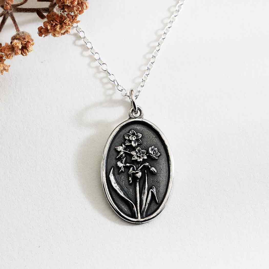 Sterling Silver Narcissus Birthflower Necklace - December - Poppies Beads N' More