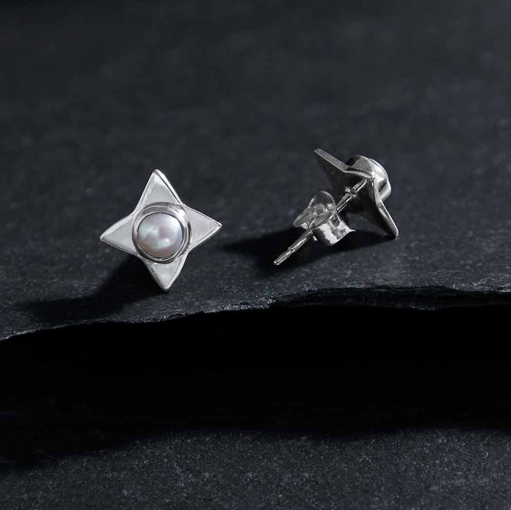 Sterling Silver North Star Post Earrings with Pearls