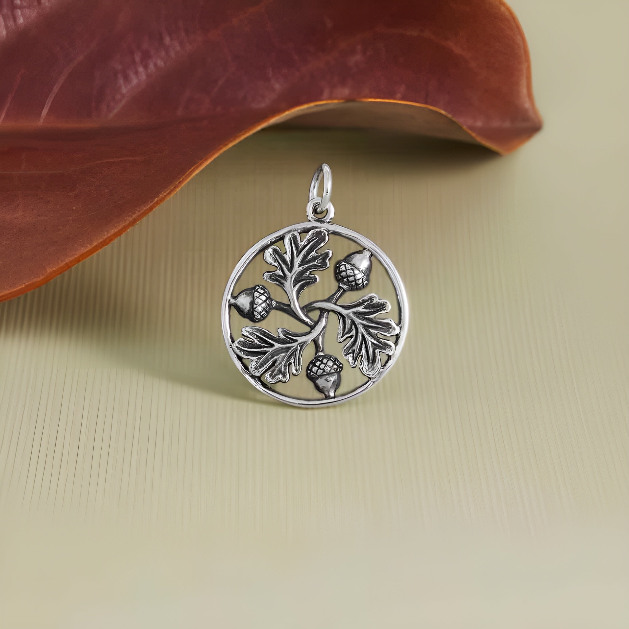 Sterling Silver Oak Leaf and Acorn Mandala Charm