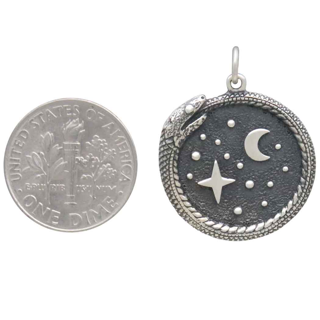 Sterling Silver Ouroboros with Moon and Stars