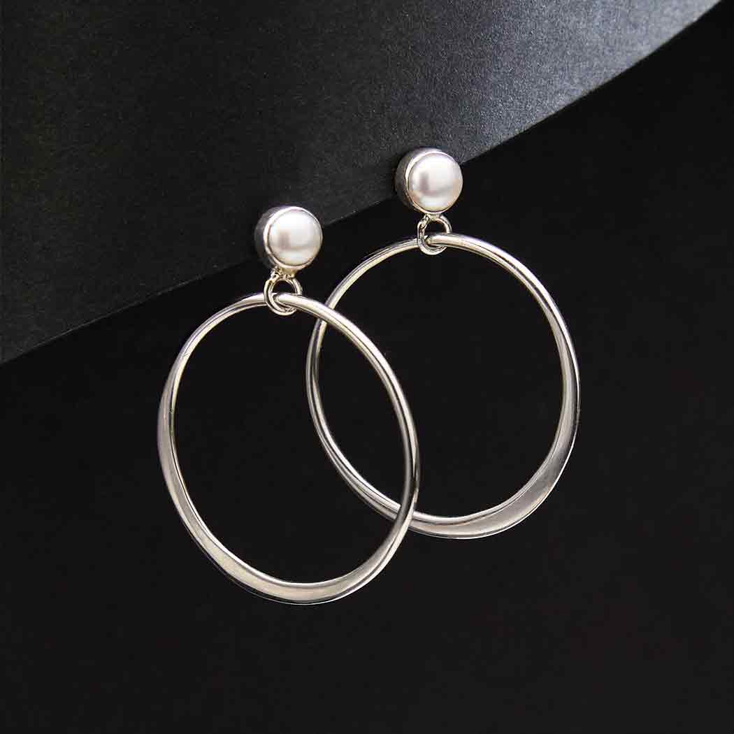 Sterling Silver Pearl Post Earrings with Hinged Spike