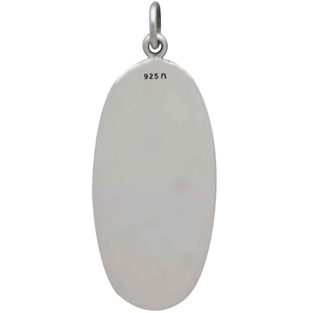 Sterling Silver Oval Pendant with Peony Flowers