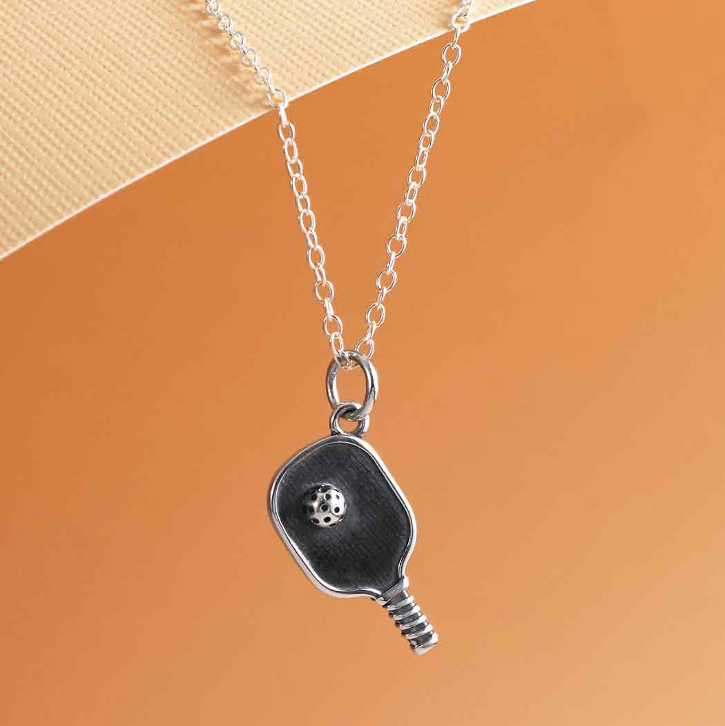 Sterling Silver Pickleball Paddle and Ball Necklace - Poppies Beads N' More 