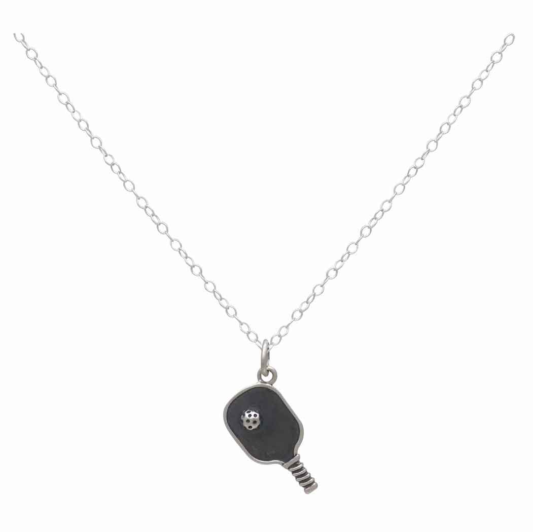 Sterling Silver Pickleball Paddle and Ball Necklace - Poppies Beads N' More 