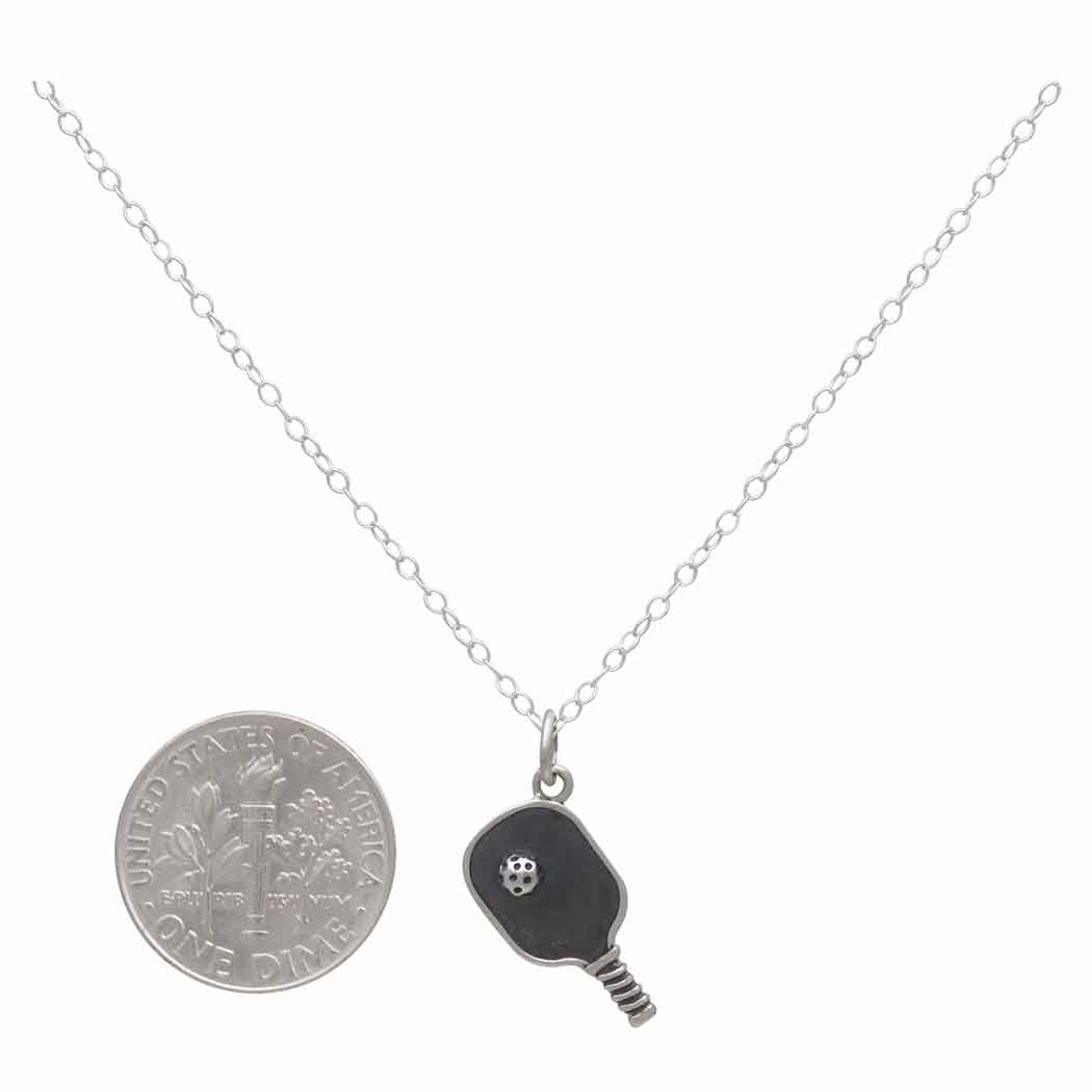 Sterling Silver Pickleball Paddle and Ball Necklace - Poppies Beads N' More 