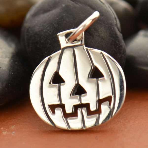 Sterling Silver Pumpkin Charm - Halloween Charm - Poppies Jewelry