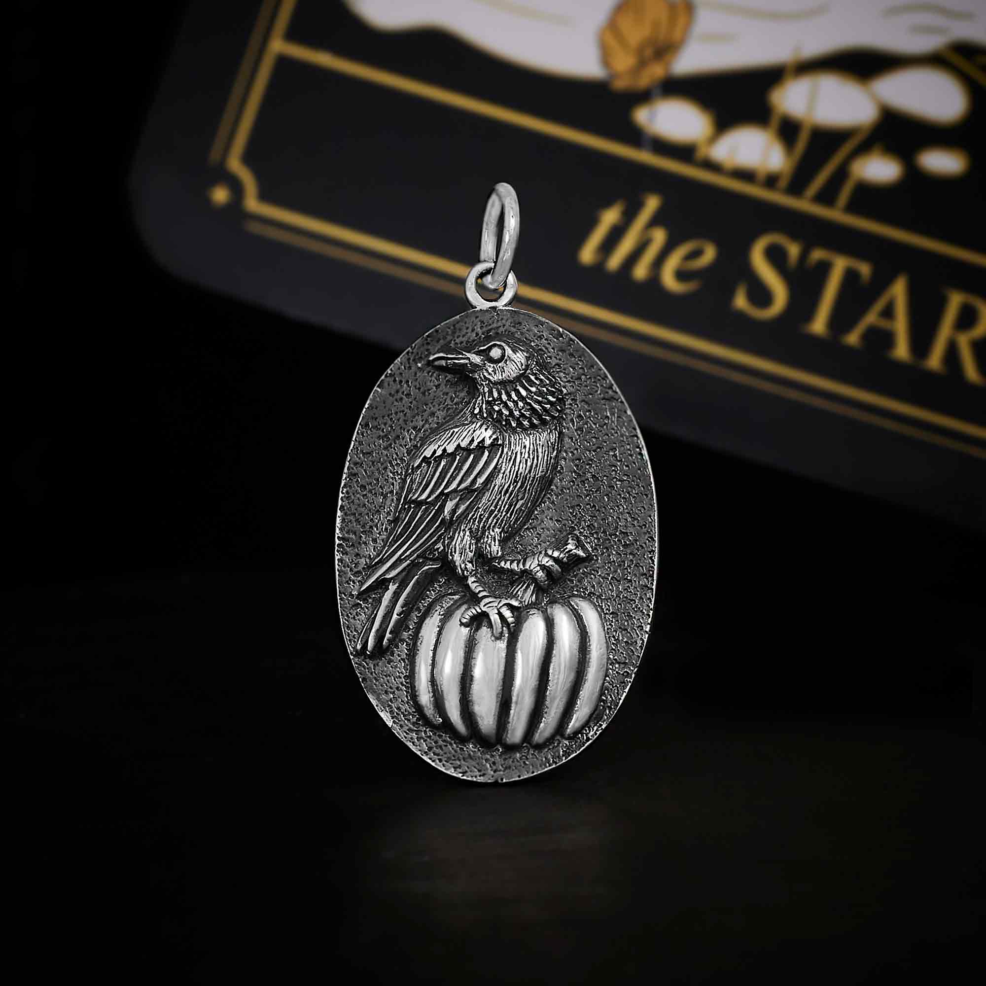 Sterling Silver Raven and Pumpkin Charm - Poppies Jewelry
