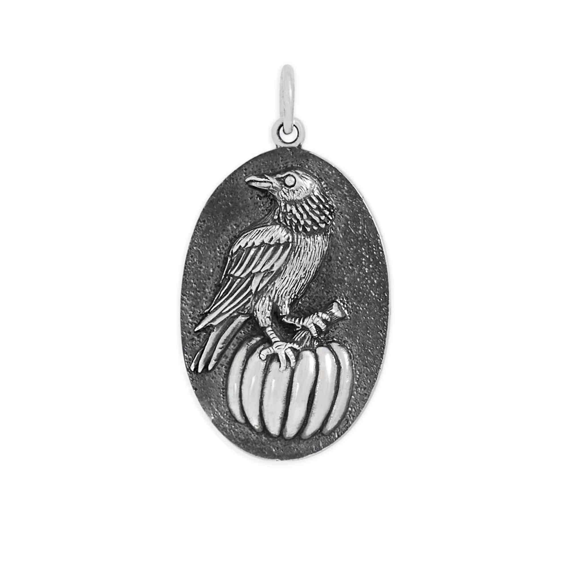 Sterling Silver Raven and Pumpkin Charm - Poppies Jewelry