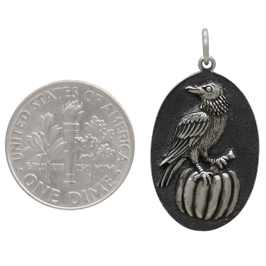 Sterling Silver Raven and Pumpkin Charm - Poppies Jewelry