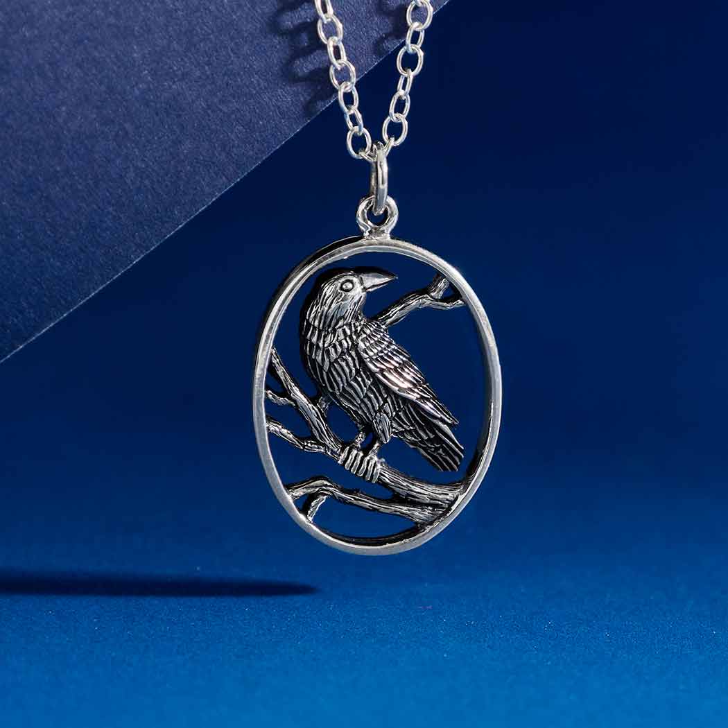 Sterling Silver 18" Raven Necklace - Poppies Jewelry