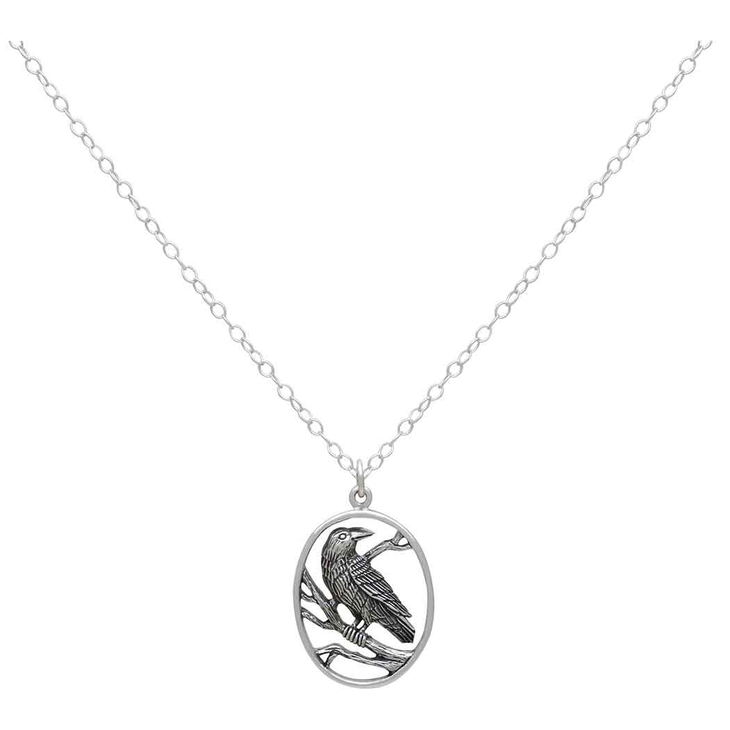 Sterling Silver 18" Raven Necklace - Poppies Jewelry