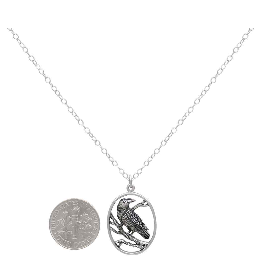 Sterling Silver 18" Raven Necklace - Poppies Jewelry