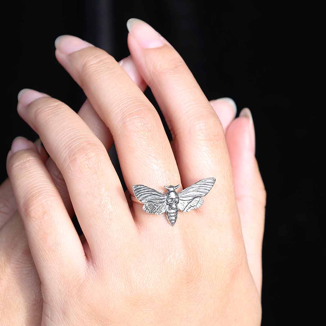 Sterling Silver Realistic Deaths Head Moth Ring - Poppies Beads N' More