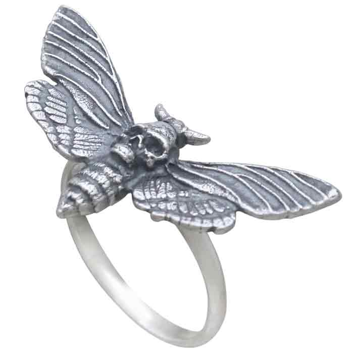 Sterling Silver Realistic Deaths Head Moth Ring - Poppies Beads N' More