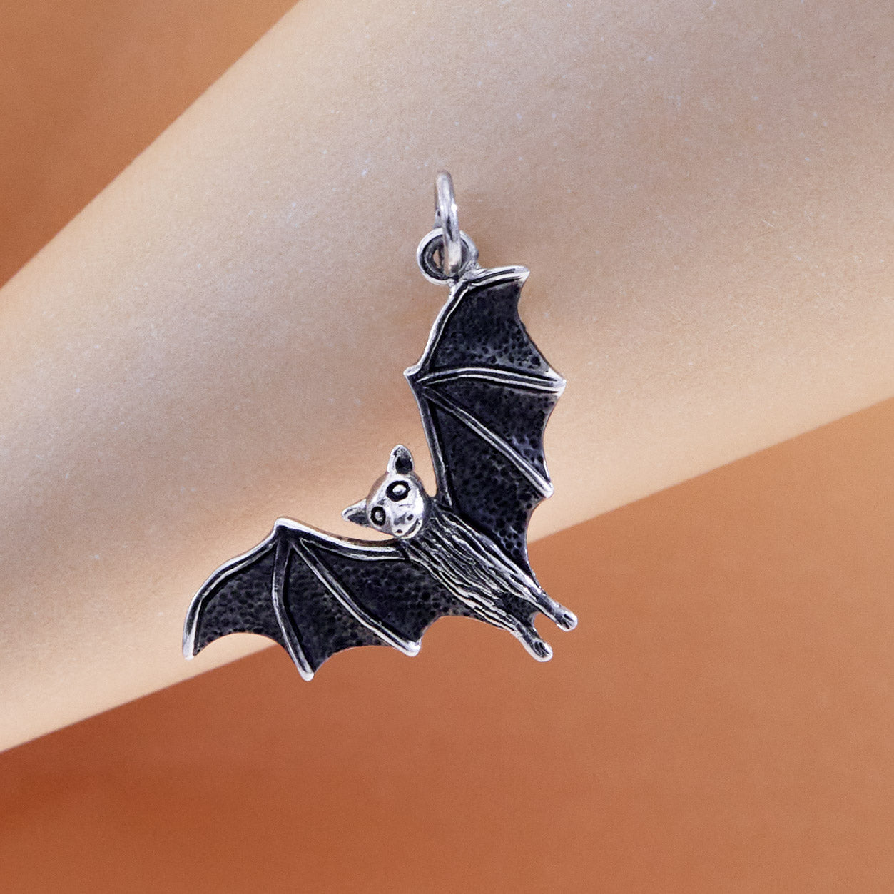 Sterling Silver Realistic Sideways Flying Bat Charm