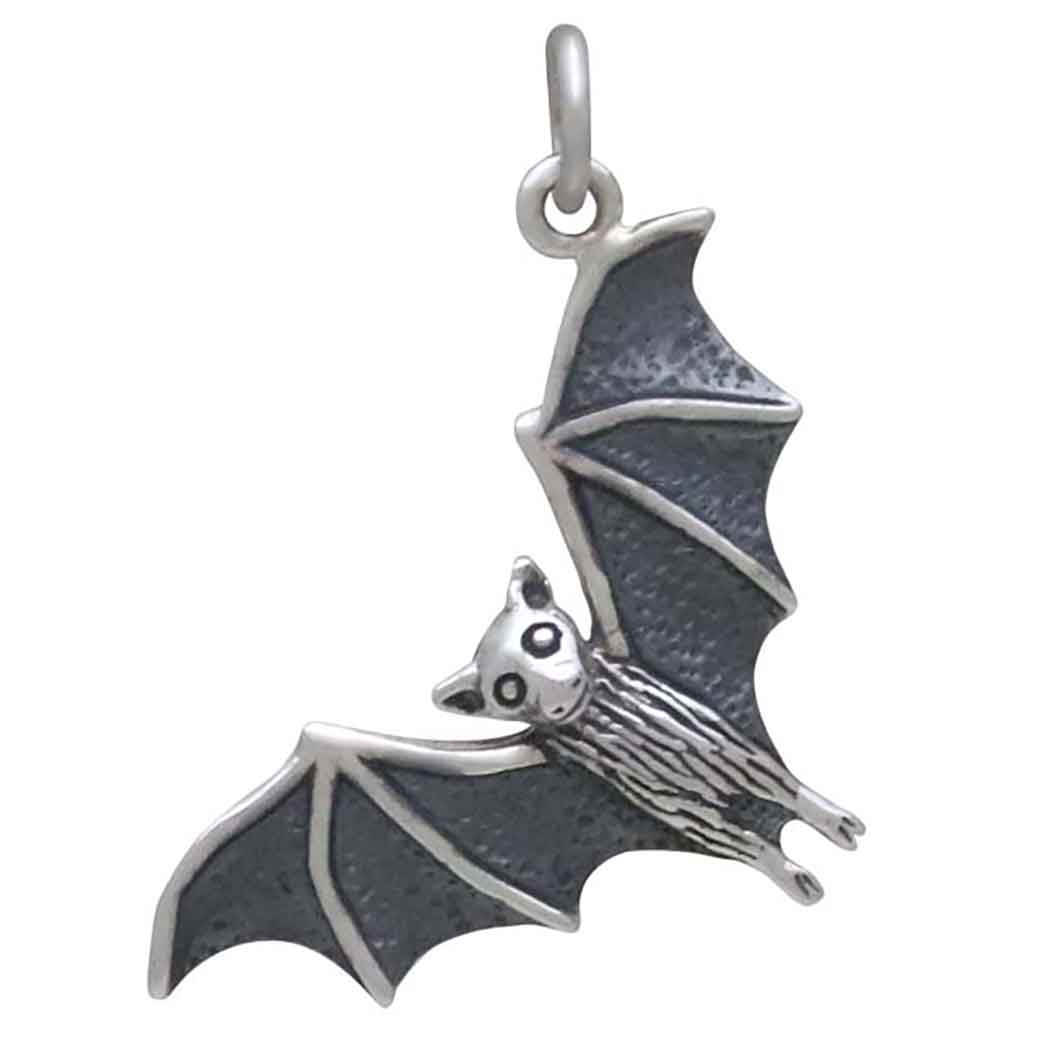 Sterling Silver Realistic Sideways Flying Bat Charm