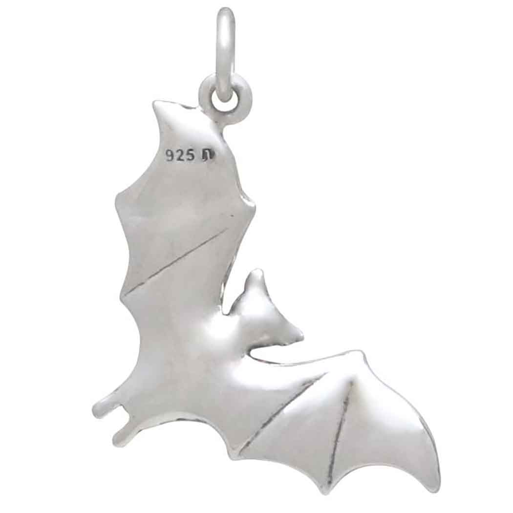 Sterling Silver Realistic Sideways Flying Bat Charm