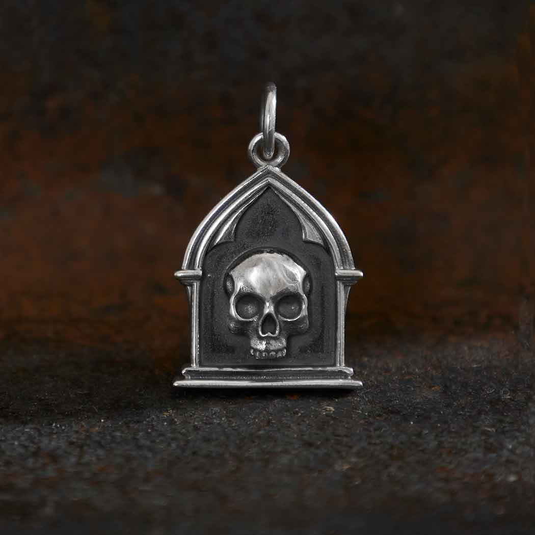 Sterling Silver Reliquary Skull Charm - Poppies Jewelry