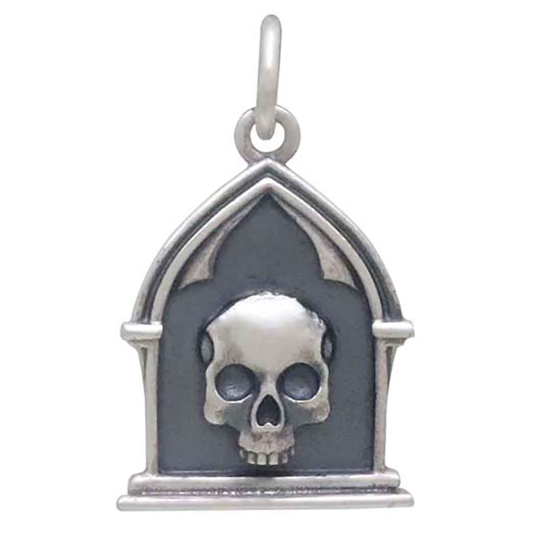 Sterling Silver Reliquary Skull Charm - Poppies Jewelry