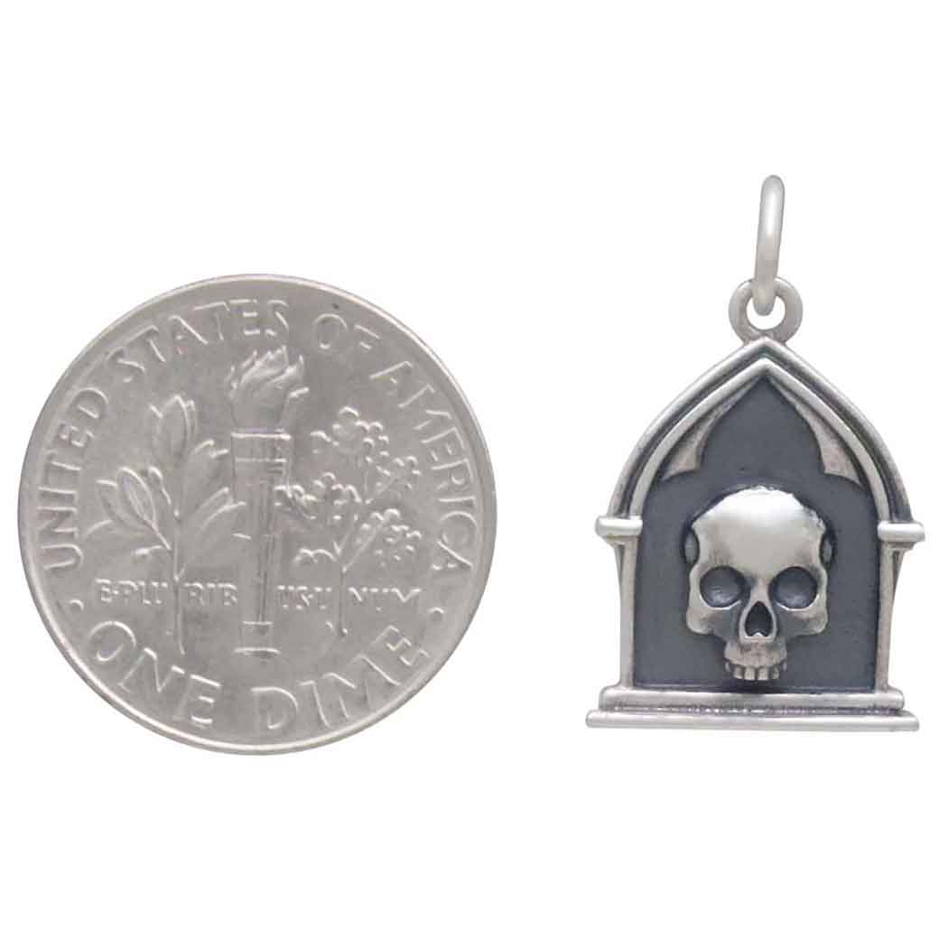 Sterling Silver Reliquary Skull Charm - Poppies Jewelry