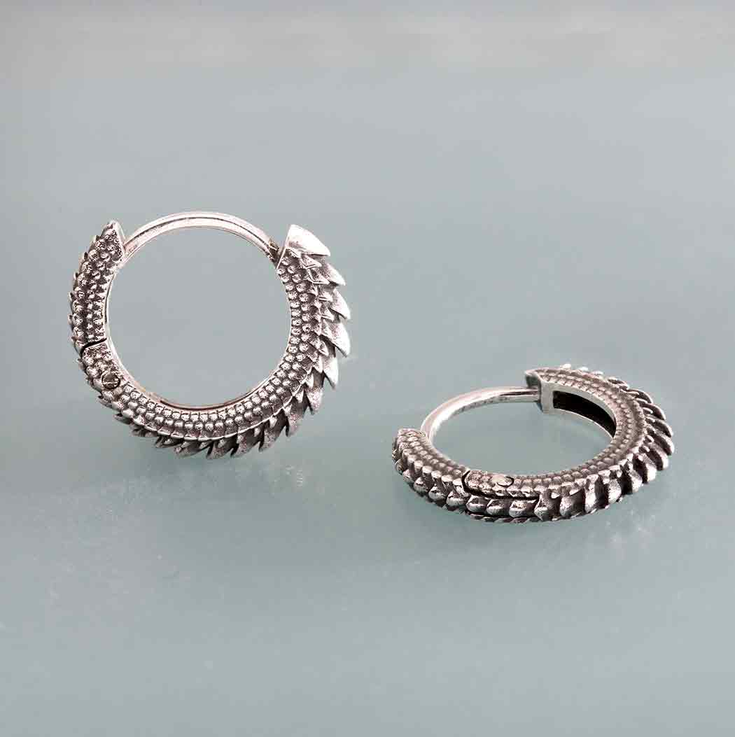 Sterling Silver Dragon Scale Huggie Hoop - Poppies Jewelry