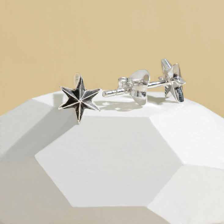 Sterling Silver Six Pointed Star Stud Earrings