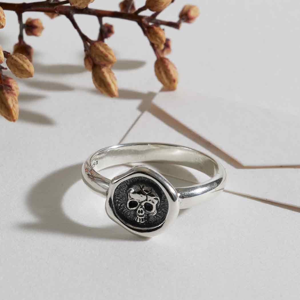 Sterling Silver Skull Wax Seal Ring - Poppies Beads N' More