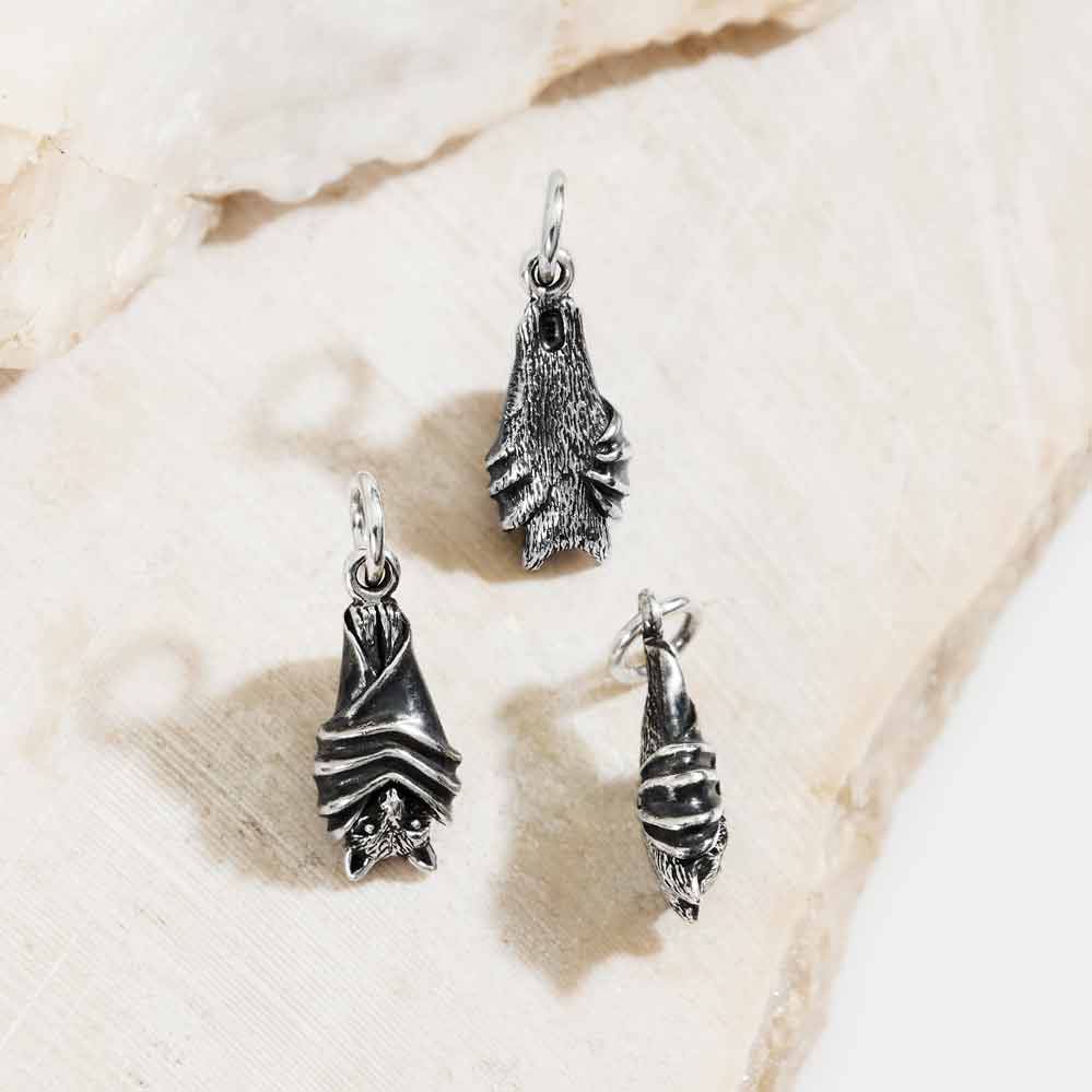 Sterling Silver  Small Hanging Bat Charm - Tia Tynette Designs