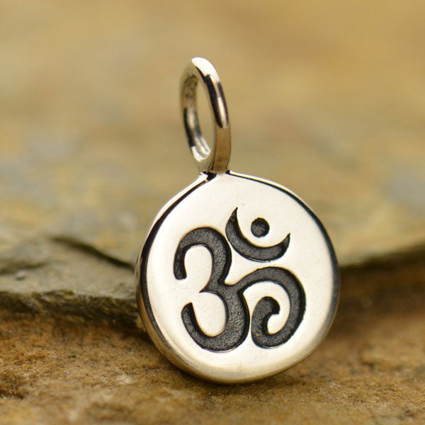 Sterling Silver Small Round Charm with Etched Om