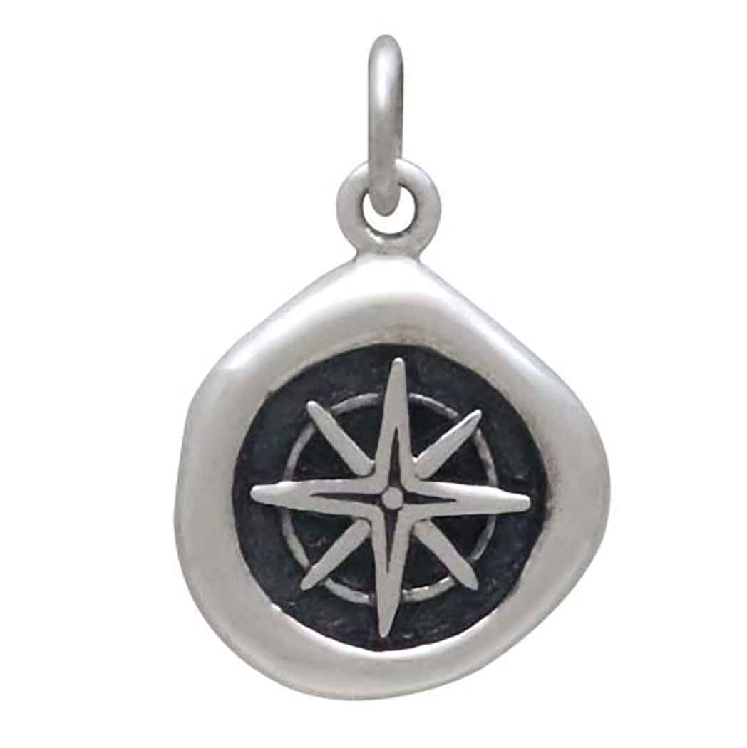 Sterling Silver Small Wax Seal Compass Charm - Poppies Beads N' More