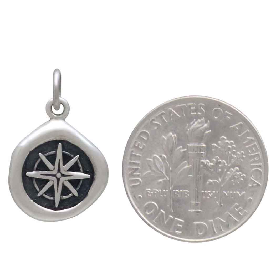 Sterling Silver Small Wax Seal Compass Charm - Poppies Beads N' More