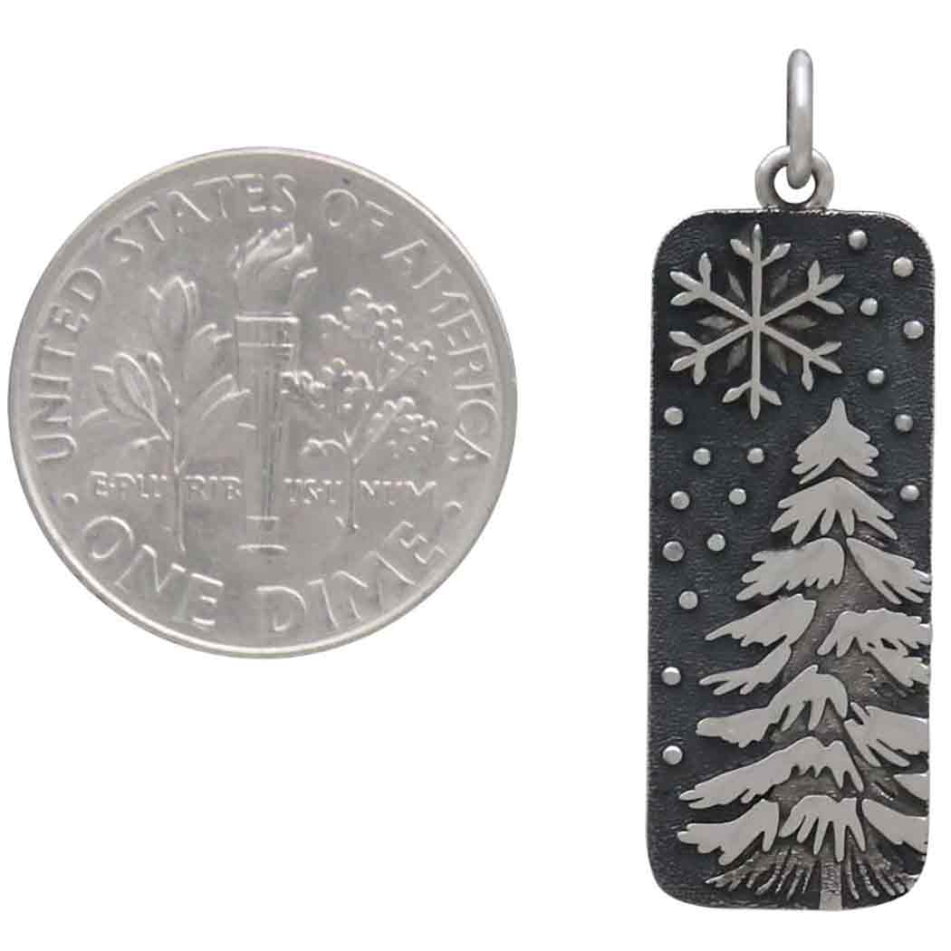 Sterling Silver Snowy Tree and Snowflake Pendant - Poppies Jewelry