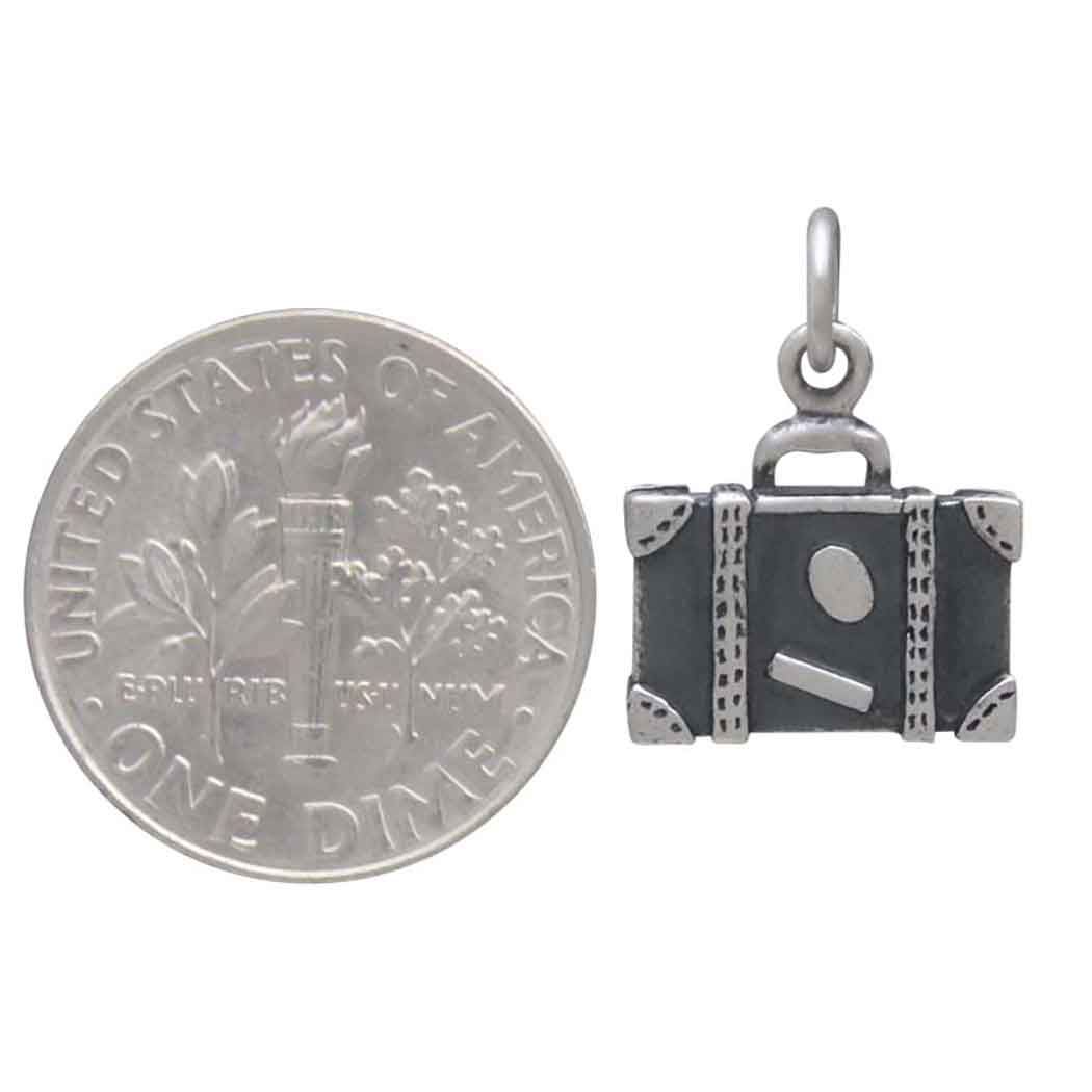 Sterling Silver Suitcase Charm - Poppies Beads N' More