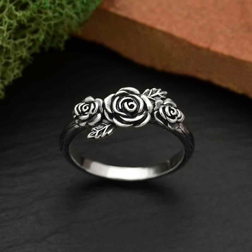 Sterling Silver Triple Rose Ring - Poppies Jewelry