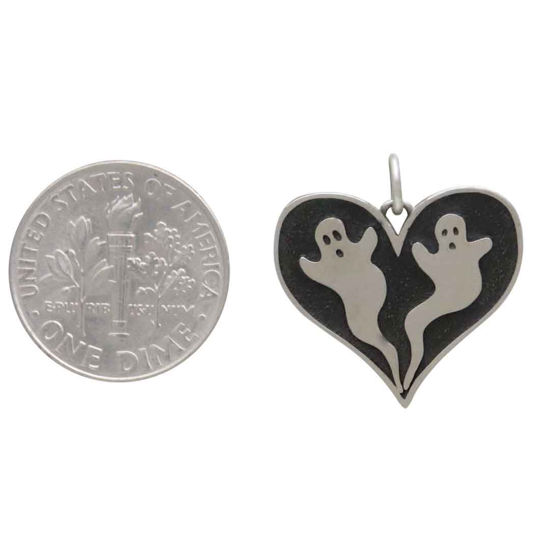 Sterling Silver Two Ghosts in a Heart Pendant - Poppies Jewelry