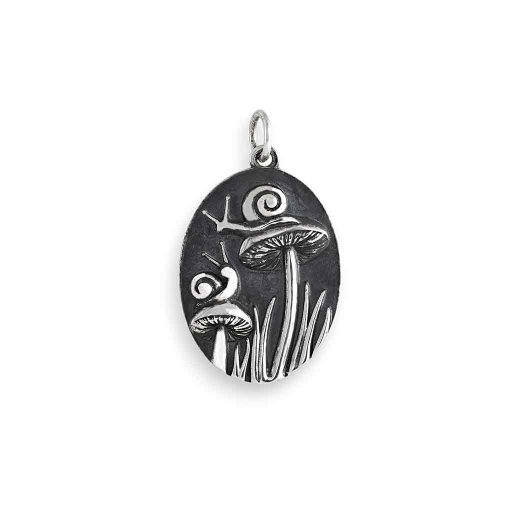 Sterling Silver Two Snails and Mushrooms Charm - Tia Tynette Designs