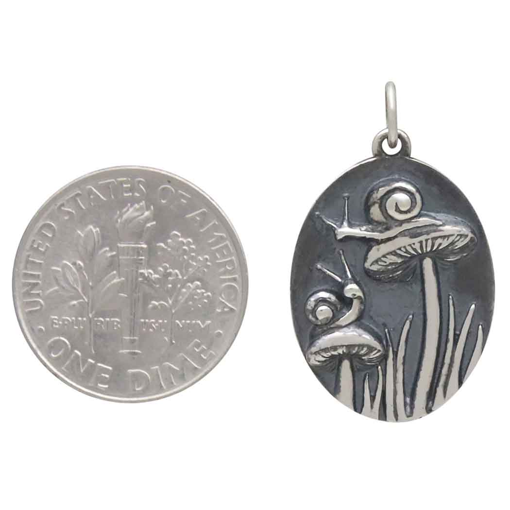 Sterling Silver Two Snails and Mushrooms Charm - Tia Tynette Designs