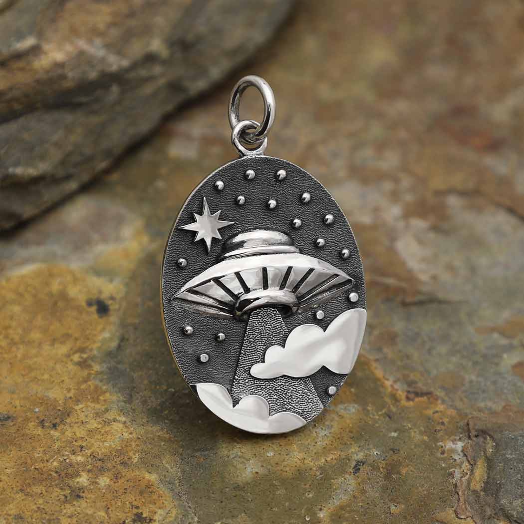 Sterling Silver UFO in Clouds Pendant - Poppies Jewelry