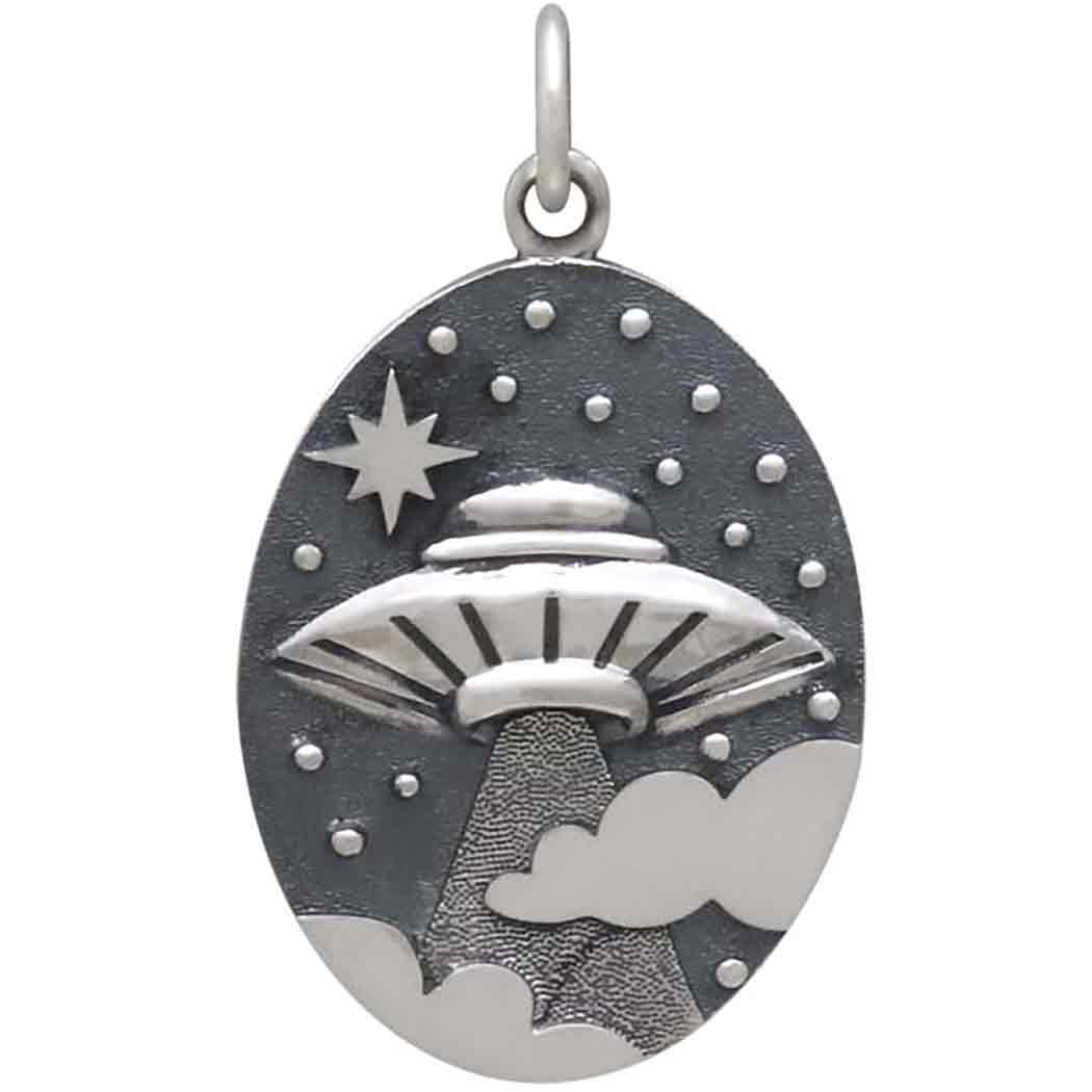 Sterling Silver UFO in Clouds Pendant - Poppies Jewelry