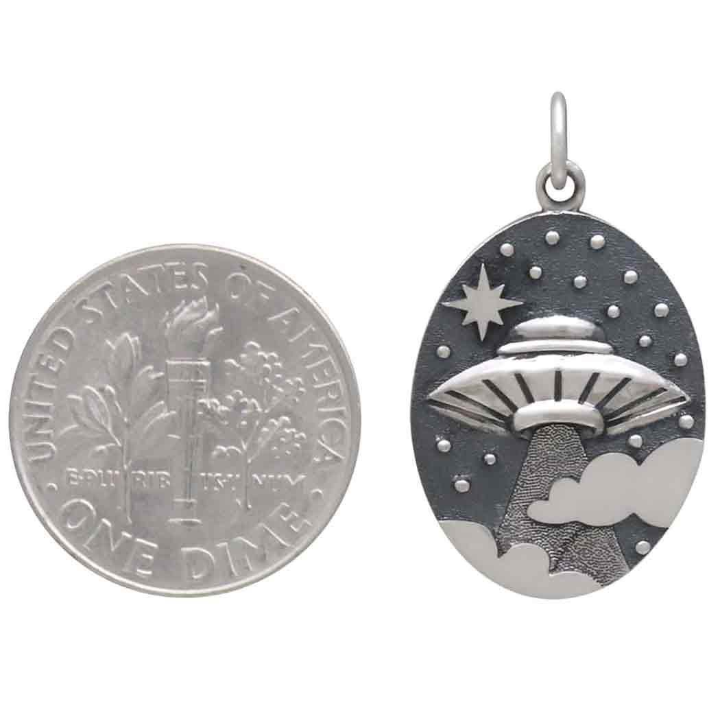 Sterling Silver UFO in Clouds Pendant - Poppies Jewelry