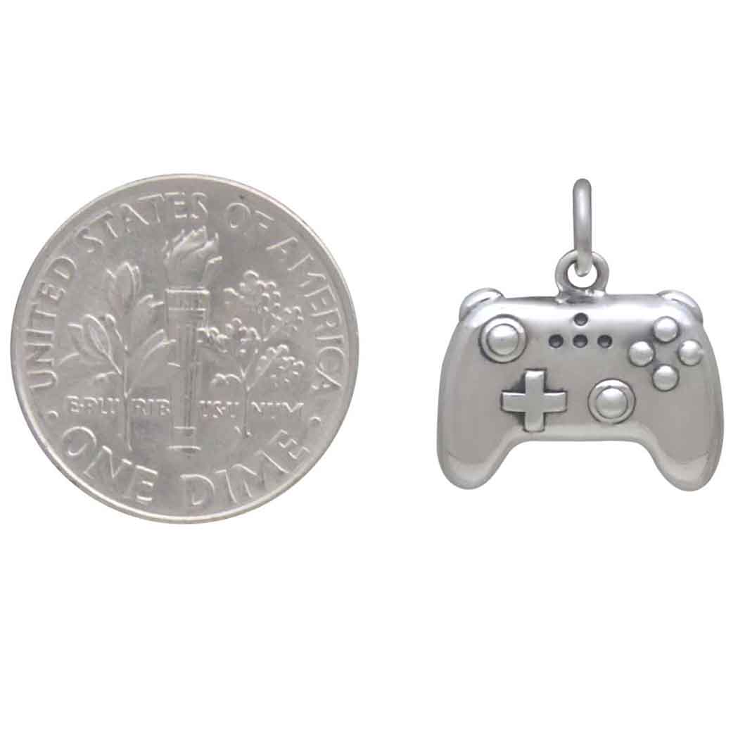 Sterling Silver Video Game Controller Charm - Poppies Jewelry