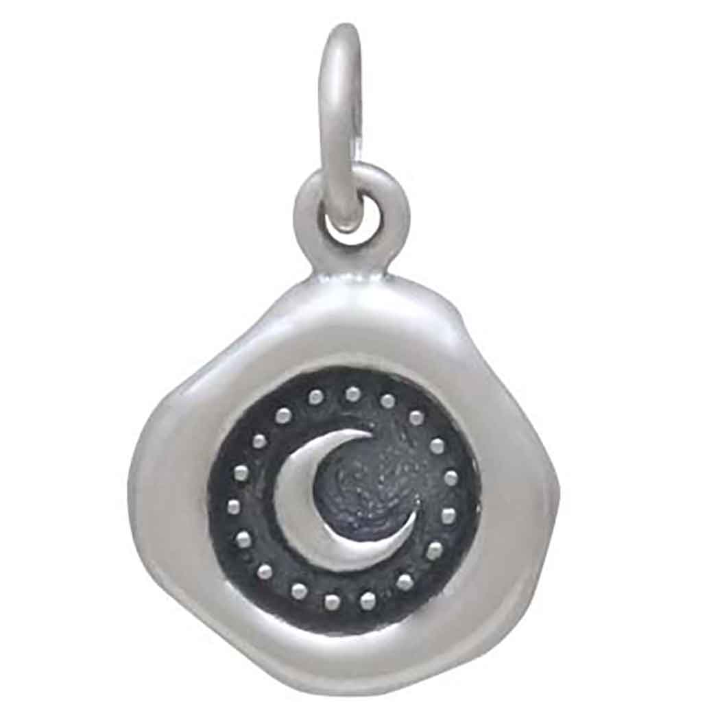 Sterling Silver Wax Seal Crescent Moon Charm - Poppies Beads N' More 