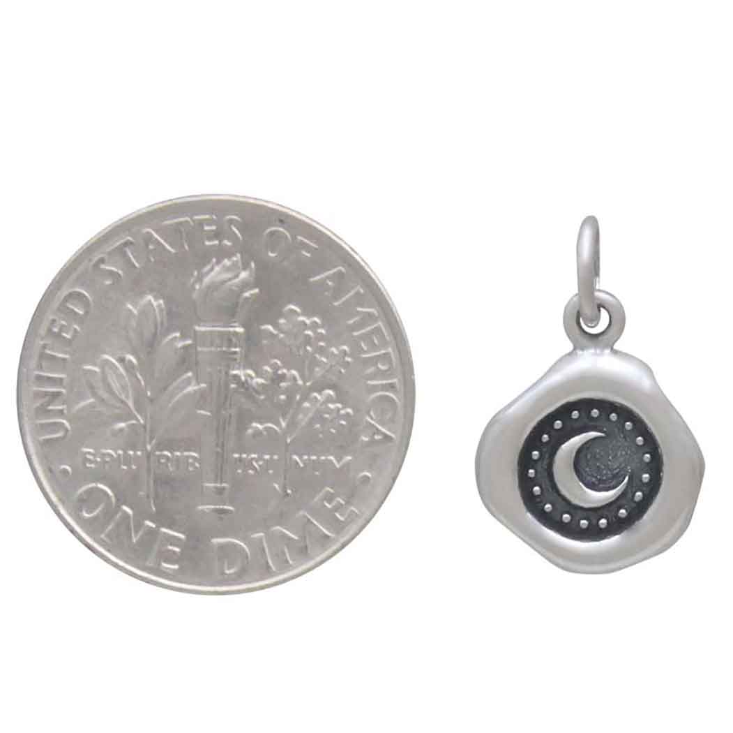 Sterling Silver Wax Seal Crescent Moon Charm - Poppies Beads N' More 