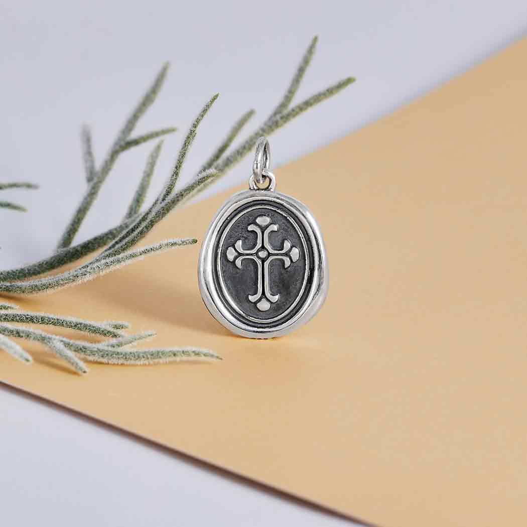 Sterling Silver Wax Seal Decorated Cross Pendant