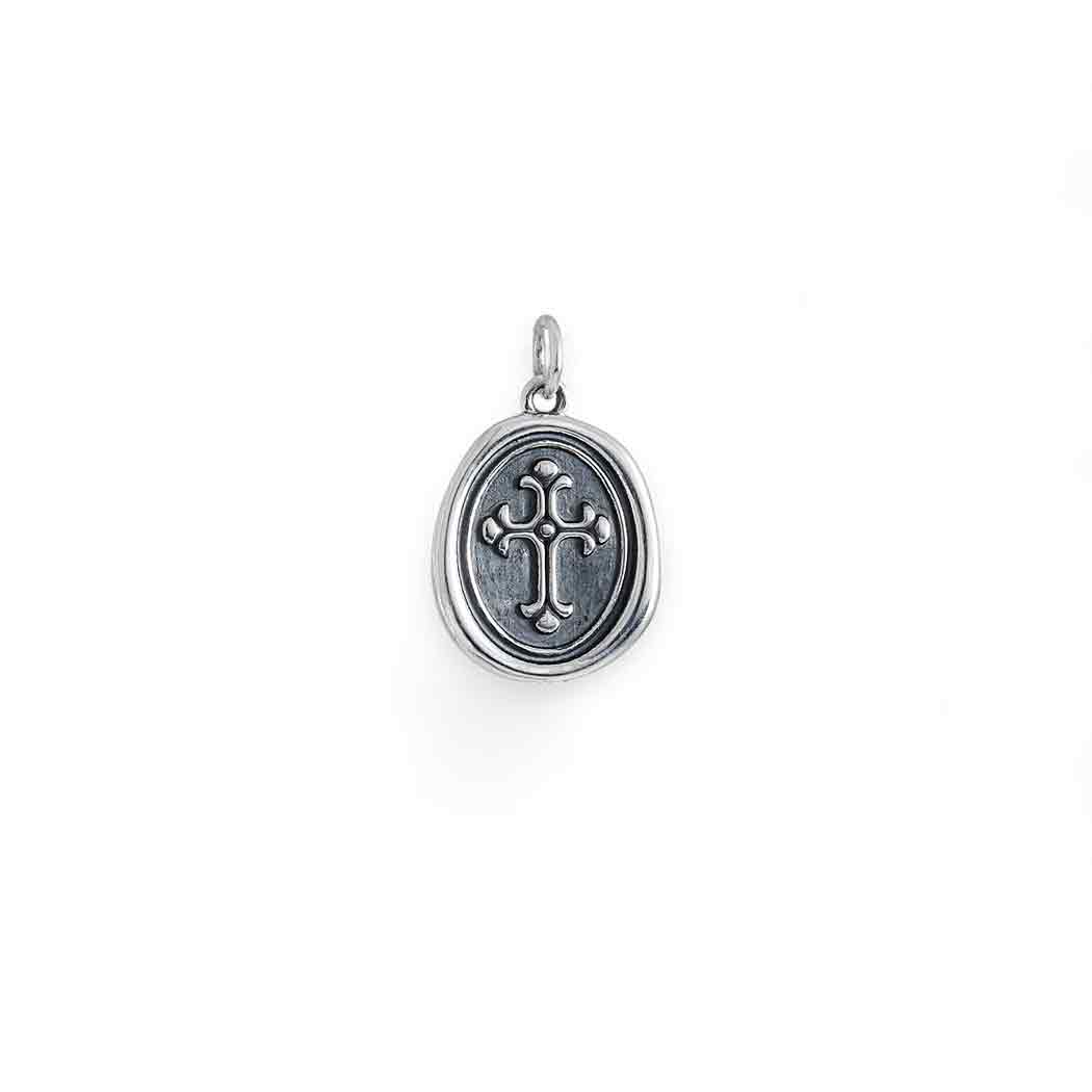 Sterling Silver Wax Seal Decorated Cross Pendant