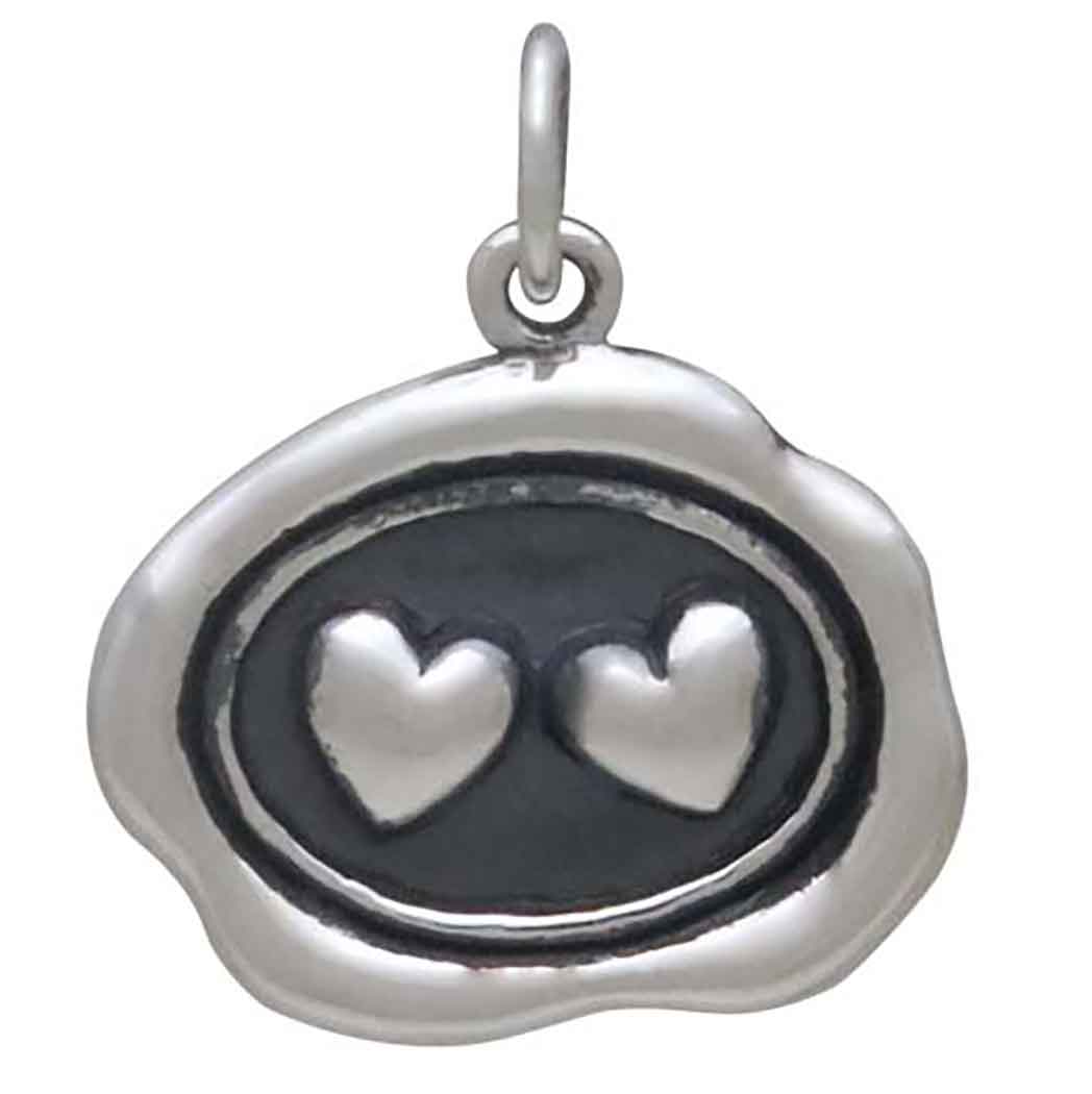 Sterling Silver Wax Seal Double Heart Charm