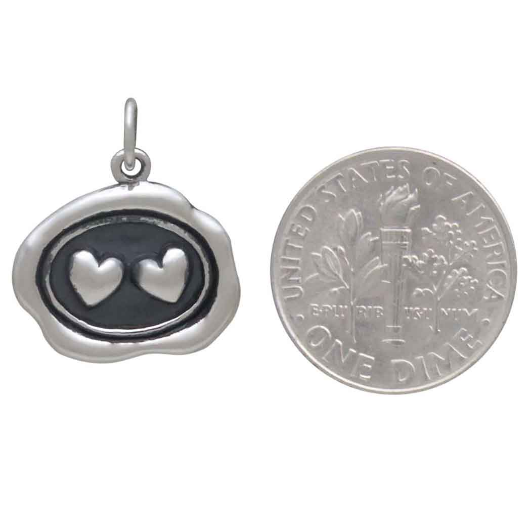 Sterling Silver Wax Seal Double Heart Charm